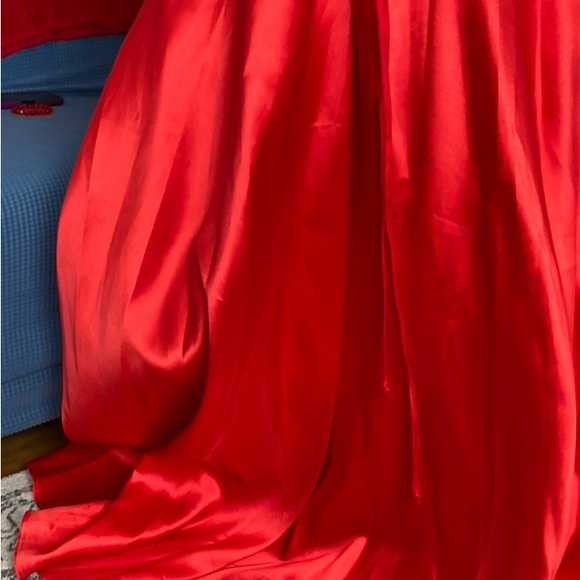 Red Off the Shoulder Ballgown with beaded waist - Picture 6 of 7